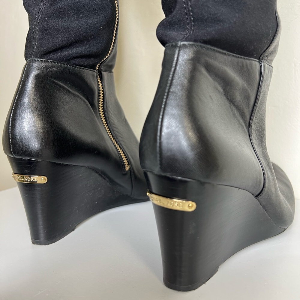 Michael Kors Genuine Leather & Stretch Black Knee Tall Wedge Zip Boots Sz 7.5 - Picture 9 of 12